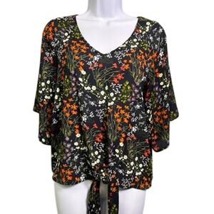 Como Vintage Blouse Womens Small Tie Front Floral Bloomcore Flowy Romantic